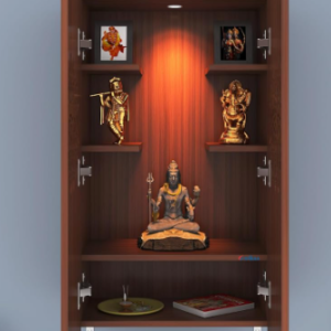 Wall-Mounted Wooden Pooja Mandir with Om Design & LED Light