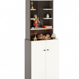 Wenge & White Tall Wooden Pooja Mandir with Storage Cabinet