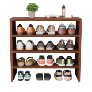 Walnut Brown 4-Tier Wooden Shoe Rack Organizer