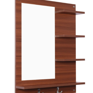 Walnut Brown Wall-Mounted Dressing Mirror with Shelves & Hooks