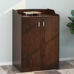 Dark Cherry Two-Door Entryway Storage Cabinet with Top Tray