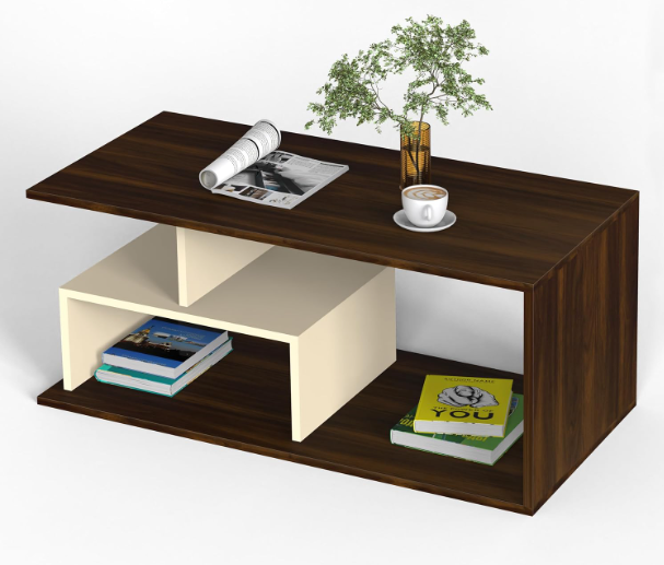 Walnut & Cream Two-Tone Open Compartment Coffee Table