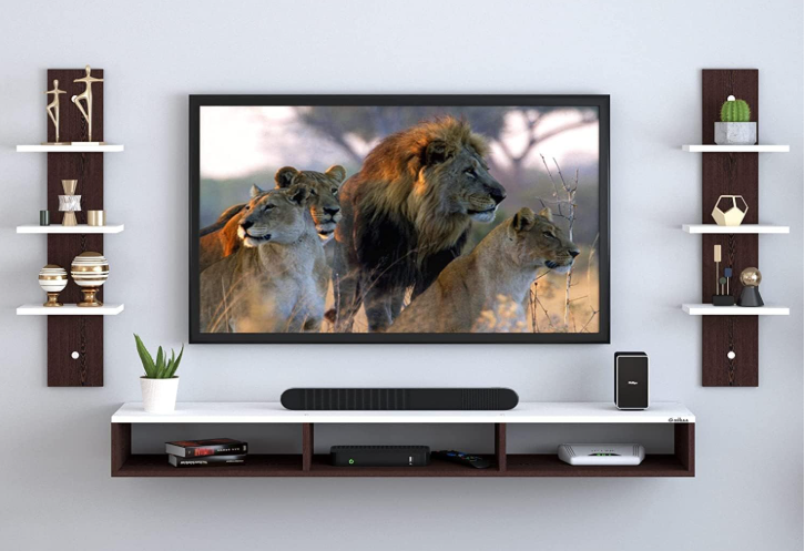 Wenge & White Wall-Mounted TV Panel with Side Shelves