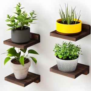 Dark Wood Floating Wall Shelves (Set of 4)