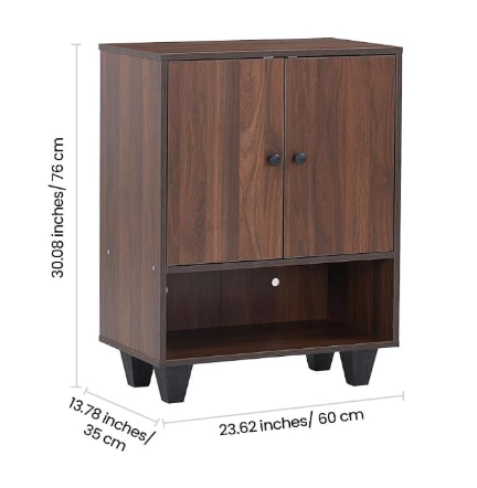 Walnut Brown Two-Door Storage Cabinet with Open Shelf - Image 3