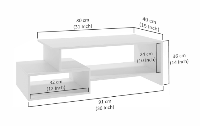White & Walnut Asymmetric Coffee Table with Offset Storage - Image 3
