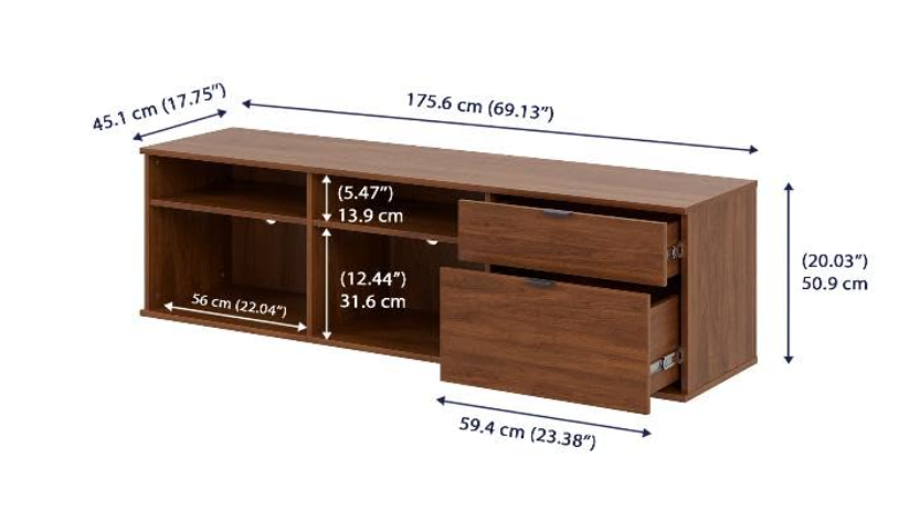 Walnut TV Console with Open Shelving and Storage Drawers - Image 2