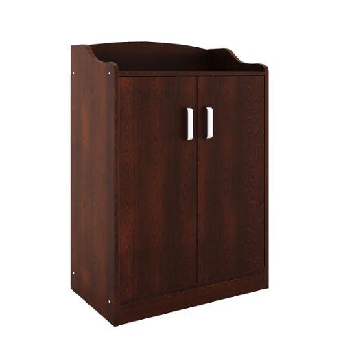Dark Cherry Two-Door Entryway Storage Cabinet with Top Tray - Image 2