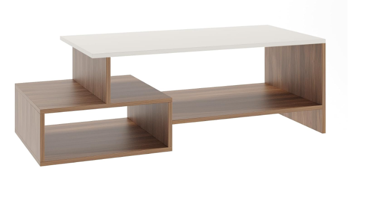 White & Walnut Asymmetric Coffee Table with Offset Storage - Image 2