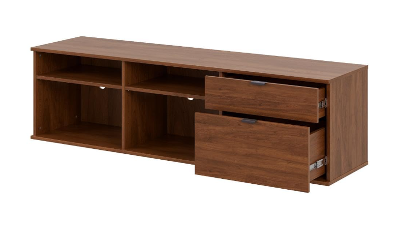 Walnut TV Console with Open Shelving and Storage Drawers - Image 3